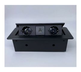 Выдвижной встраиваемый блок розеток Inrior выдвижная розетка, на 2 EURO розетки и 2 USB-A+C, черный, TORO-33-20 