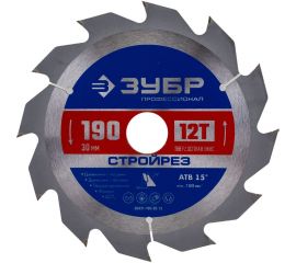 Диск пильный по строительной древесине ЗУБР Стройрез Профессионал 190х30 мм, 12Т 36931-190-30-12 