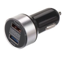 Автозарядка в прикуриватель REXANT 2хusb, с дисплеем, азу, 1000+2100 мА, серебристая 18-1947 