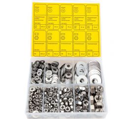 Набор увеличенных шайб и гаек из нержавеющей стали KREPFIELD М4, М5, М6, М8, М10, 440 предметов в кейсе Набор09метрика440 