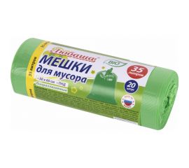 Мешки биоразлагаемые в рулоне для мусора 35 л, зеленые, 20 шт, ПНД, 11 мкм, 50x60 см ЛЮБАША 608098 