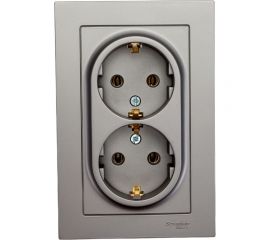 Розетка Schneider Electric AtlasDesign Сталь с/з двойная, 16А, в сборе SE ATN000924 