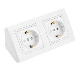 Розетка Bylectrica 2-местная, угловая открытая установка, с заземляющим контактом, со шторкой, серия УЮТ, белый, РА16-776 