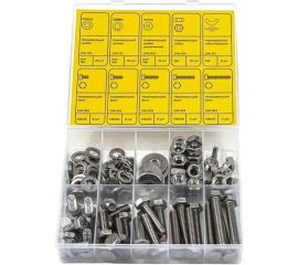 Набор болтов, шайб и гаек из нержавеющей стали KREPFIELD М8, 136 предметов в кейсе Набор08метрика136 