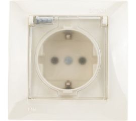 Розетка с заземлением, шторками и крышкой IP-44 слоновая кость Simon 1590450-031 