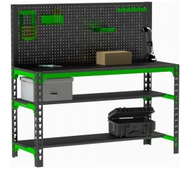 Металлический стол ООО Металекс 750x1500x600, две полки, перфопанель с комплектом аксессуаров SMMPIIPRIA751560 