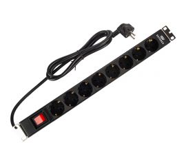 Распределительный блок DATAREX 19 дюймов, pdu, с выключателем, на 16а, 8 разъемов shuko, шнур питания 1,8 м, черный DR-432121 