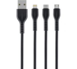 Дата-кабель 3 в 1: micro USB, USB-C, Ligthning Deppa 1м, черный, нейлон, Axxa 7272 