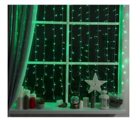 Занавес Luazon ECO IP20, УМС вилка, 2х1.5 м, Н.С. LED-360-220V, 8 режимов, зеленый 1080465 