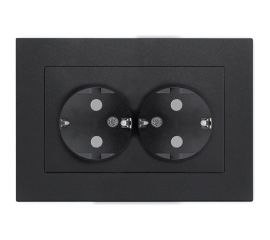 Двухместная розетка UNIVersal серия афина с/з, з/ш, с/у, 16а, 220в, графит еврослот A0050-Gr 