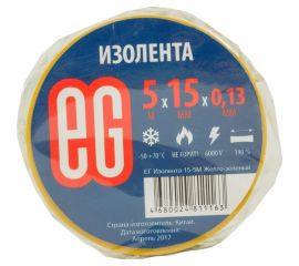 Изолента EG ЕВРОГАРАНТ 15-5 м, желто-зеленый 11671 