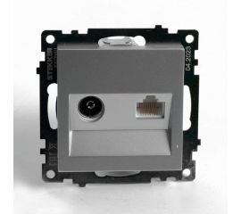 Розетка телевизионная + компьютерная RJ-45 STEKKER (механизм), gls00-7106-03, 75 ом, 5-862мгц, серия катрин, серебро, 49183 
