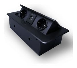 Горизонтальная выдвижная розетка ROCKETSOCKET 2 euro 16a, 2 usb a с блоком 5В/2.1а, проводка, цвет черный SHS018-B 