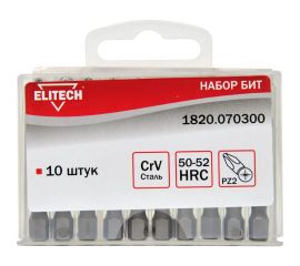 Биты (10 шт; PZ2; 50 мм; CrV; 50-52 HRC) Elitech 1820.070300 
