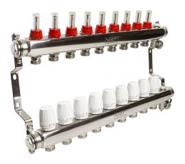 Коллекторная группа VRT 1""х3/4"", евроконус, 9 выходов, c расходомерами 530148 