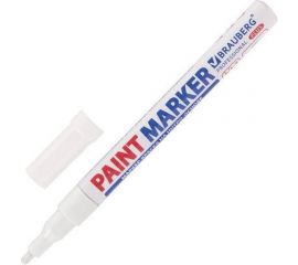 Лаковый маркер-краска BRAUBERG paint marker 2 мм, белый, нитро-основа, алюминиевый корпус 151438 