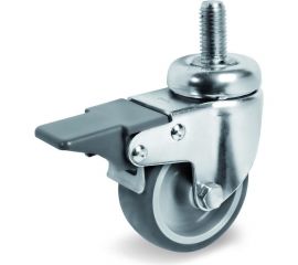 Колесо поворотное с тормозом (60 мм; 60 кг; серая резина/полипропилен; штырь с резьбой M12) Tellure rota 389202 