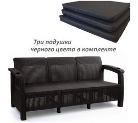 Диван WORKY ротанг, 3-х местный, 188x70x79 см, мокко, с черными подушками ARD257863 