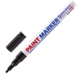Лаковый маркер-краска BRAUBERG paint marker 2 мм, черный, нитро-основа, алюминий 151439 