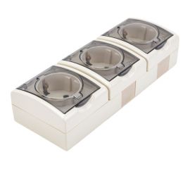 Тройная розетка с заземлением, шторками и крышкой, слоновая кость Simon 1594447-031 