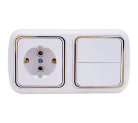 Блок Bylectrica 2 выключателя + розетка с заземляющим контактом СУ, серия ГАРМОНИЯ ЛЮКС, белый, 2В-РЦ-497 з 