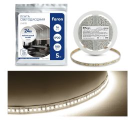 Светодиодная лента FERON LS502/ 180SMD 2835 /м 16Вт/м 24V 5000х10х1.22мм 4000К 41528 