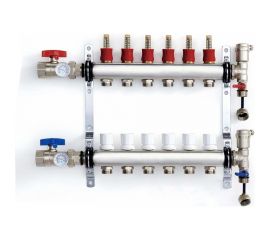 Коллектор RIIFO Flow с расходомерами и автоматическими воздухоотводчиками комплект нержавеющая сталь 1"ВР 4x3/4"НР Евроконус ц/ц 50 мм 1100042448 