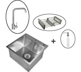 Мойка для кухни из нержавеющей стали WISENT с раздвижным коландером, дозатором и смесителем wg5050 (50x50 см) WGS35050/W302644/W405A/W4998-4/WGER010 