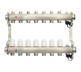 Коллекторная группа в сборе с термостатическими и запорными клапанами ONDO нерж сталь, 7 вых. OKGSP007 