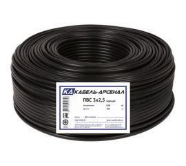 Провод Кабель-Арсенал ПВС 3x2,5 ГОСТ черный - 100 м 54481 