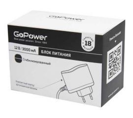 Импульсный блок питания GoPower 3.0A 12V 5,5x2,5/12мм (1/90) 00-00018646 