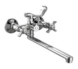 Смеситель для ванны Haiba латунный с длинным поворотным изливом 32 см и душевой лейкой, хром HB2224 