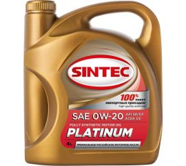 Синтетическое моторное масло Sintec platinum sae 0w-20 api sp/cf acea c5, 4л 322762 