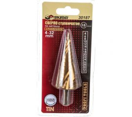 Сверло ступенчатое спиральное по металлу (4-32 мм; 15 ступеней; TiN) SKRAB 30187 