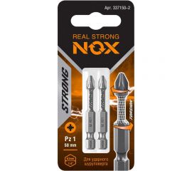 Бита торсионная STRONG (2 шт; PZ1х50 мм; карта; E6.3) NOX 337150-2 
