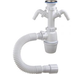 Бутылочный сифон ORIO 1 1/2х40, с двумя отводами и гибкой трубой 40-40/50 А-40069 