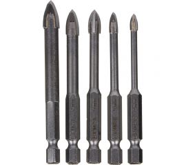 Набор сверл по кафелю/керамике/стеклу (5 шт; 4/5/6/8/10 мм; 4 режущих лезвия; 6-гранный хвостовик) ЕРМАК 602-162 