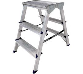Двухсторонняя алюминиевая стремянка Алюмет c широкой верхней ступенью 260 мм, 3 ступени ADK6203 
