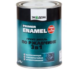 Грунт-эмаль по ржавчине 3 в 1 ЭКОДОМ полуматовая, 0.9 кг, серая 236347 