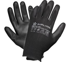 Полиэфирные перчатки с цельным ПУ-покрытием ладони Airline, c подвесом, черный/серый ADWG002 