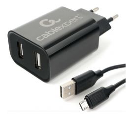 Адаптер питания Cablexpert USB 2 порта, 2.4A, черный + кабель 1м micro MP3A-PC-35 