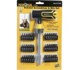 Набор насадок-бит с Т-образной реверсивной отверткой NIKONA Хр/B 38 предметов 27-640 