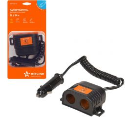 Прикуриватель-разветвитель Airline 15А на 2 гнезда с витым шнуром ASP-15A-10 