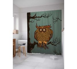 Штора (занавеска) для ванной JoyArty ""Испуганная сова"" из сатена, 180х200 см с крючками, sc_15681 