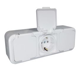 3-местная розетка Bylectrica ОУ с с заземлением, IP54, серия ПРАЛЕСКА АКВА, белый, РА16-0132 