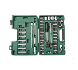 Набор торцевых головок с принадлежностями Sata 46пр, метричесие и дюймовые, пластик кейс 9006 