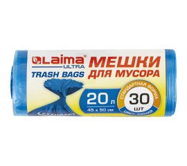 Мешки в рулоне для мусора Ultra 20 л, синие, 30 шт, прочные, Пнд, 8 мкм, 45x50 см LAIMA 607682 