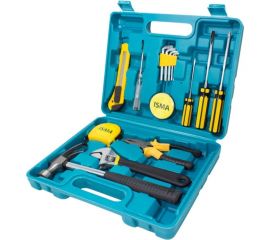 Набор инструментов ISMA плоскогубцы, разводной ключ, рулетка, молоток, нож, отвертки, шестигранники, изолента, в кейсе, 16 предметов 10016(50620) 