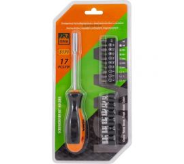 Отвертка-битодержатель с комплектом бит и головок ISMA 17 предметов, в блистере ISMA-5171(51203) 