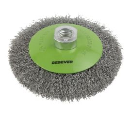 Щетка коническая волнистая 115 мм, резьба M14, проволока - INOX 0.30 мм DeBever DB80162098 